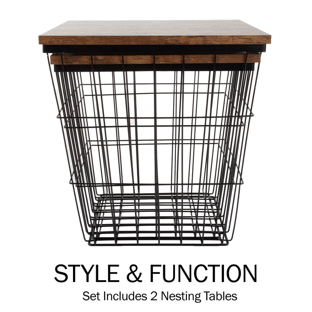 Lavish Home End Table Square Wire Basket Nesting Tables  Set of 2