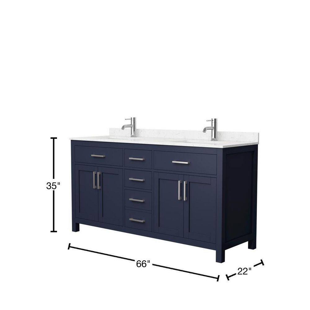 Wyndham Collection Beckett 66 in. W x 22 in. D x 35 in. H Double Sink Bathroom Vanity in Dark Blue with Carrara Cultured Marble Top WCG242466DBNCCUNSMXX