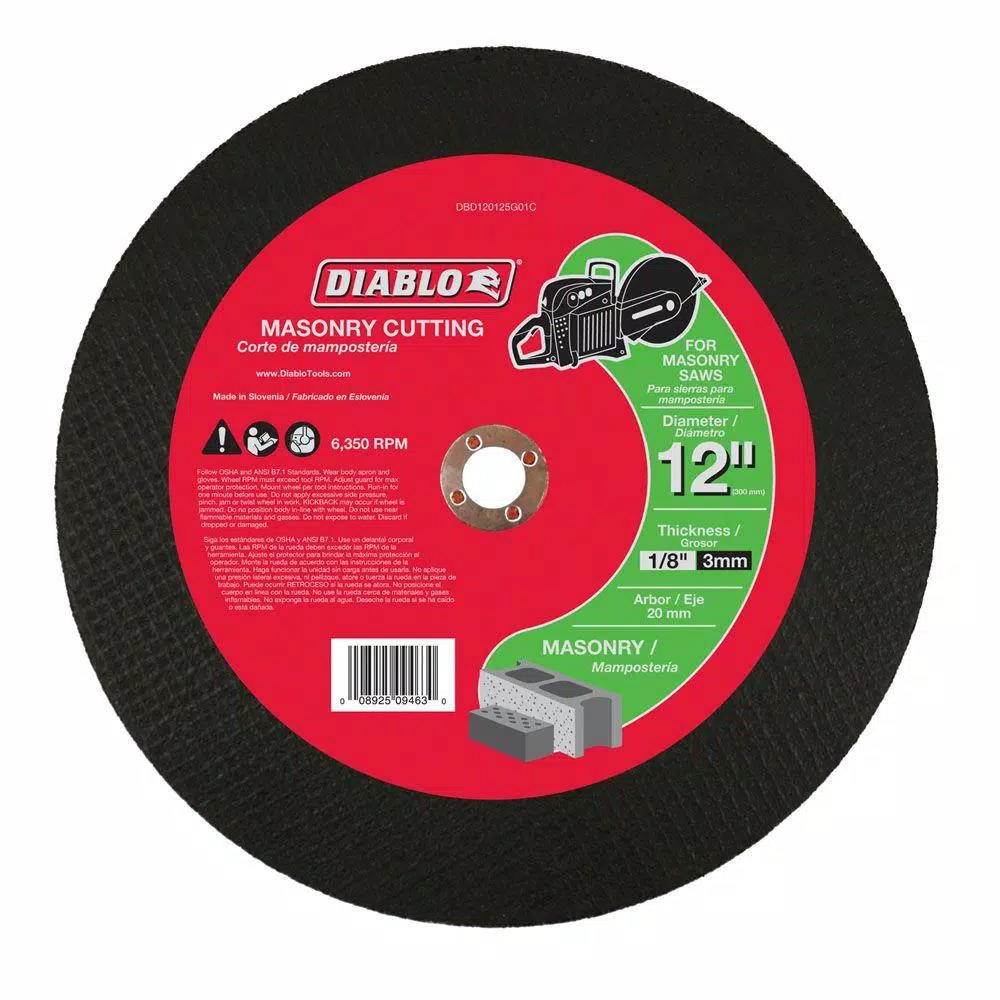 DIABLO 12 in. x 1/8 in. x 20 mm Masonry High Speed Cut-Off Disc and#8211; XDC Depot