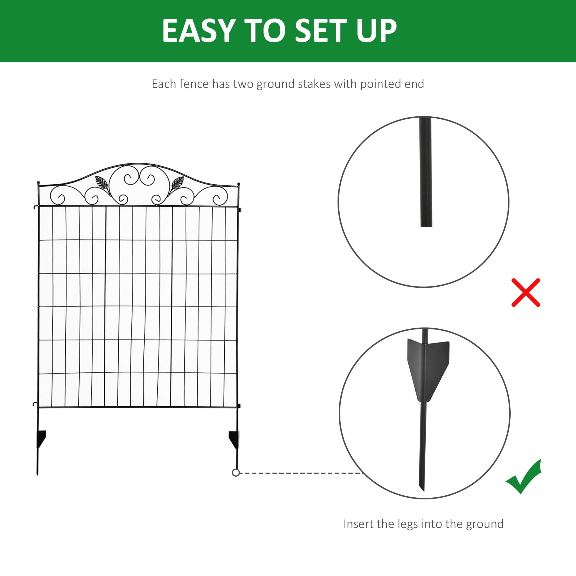 Outsunny Backyard Garden Decorative Fencing with 4 Panels and Steel Wire Frame