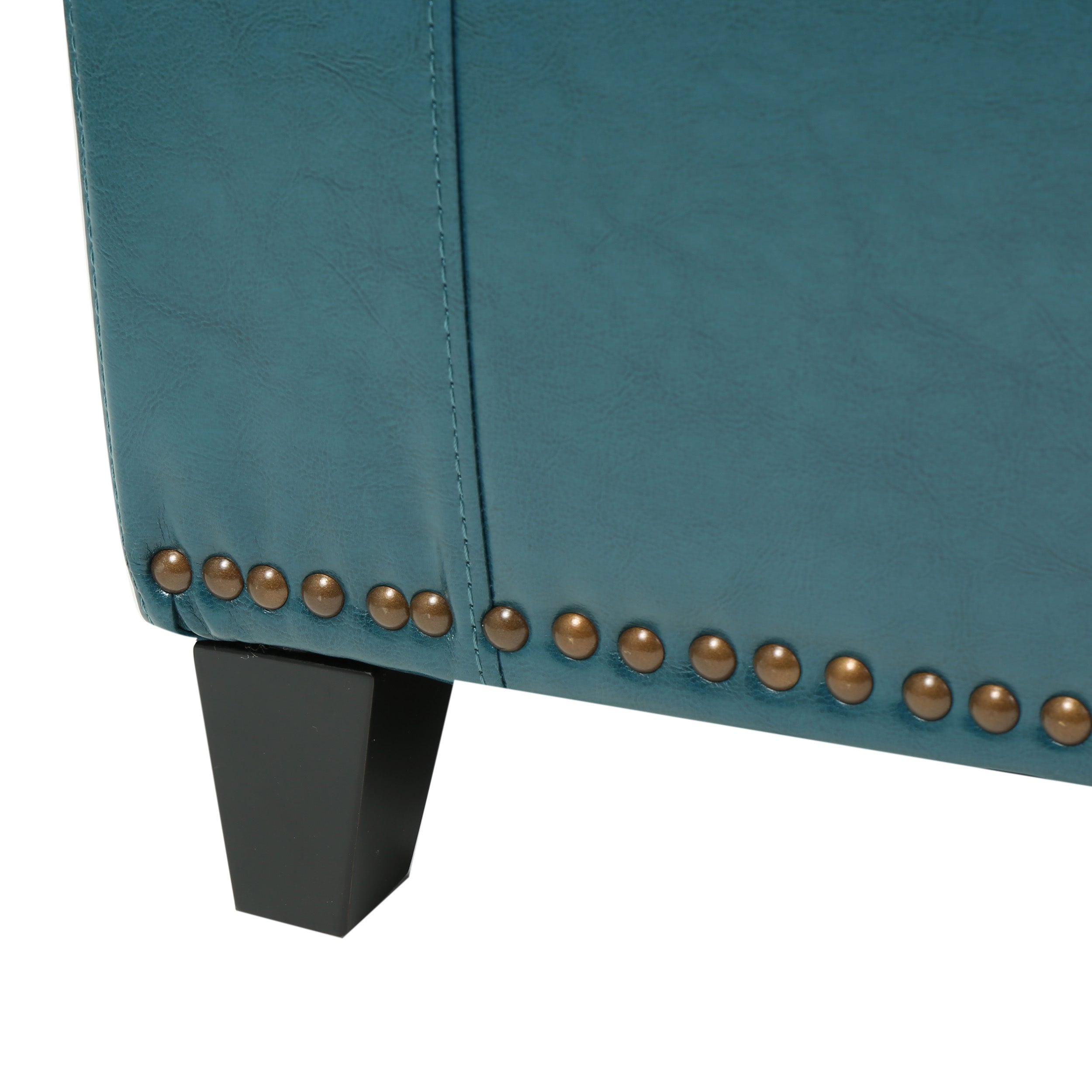 Robin Studded Teal Leather Storage Ottoman Bench