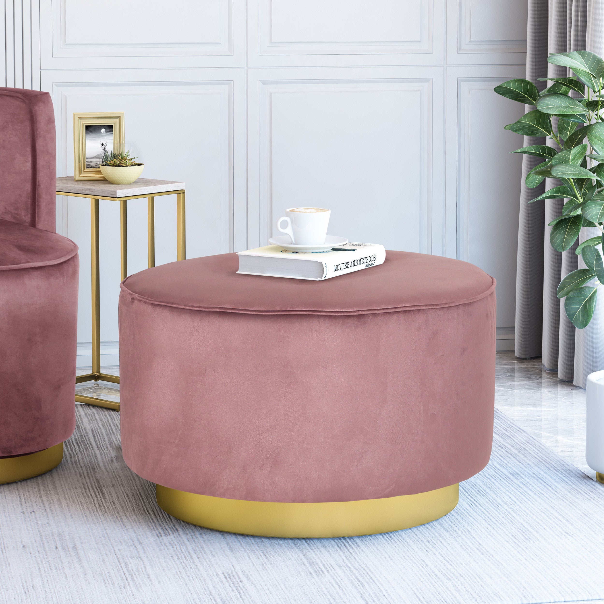 Kile Modern Glam Velvet Swivel Ottoman