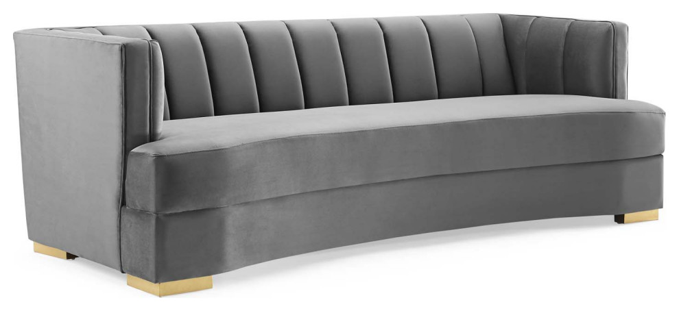 Encompass Channel Tufted Performance Velvet Curved Sofa   Contemporary   Sofas   by Morning Design Group  Inc  Houzz