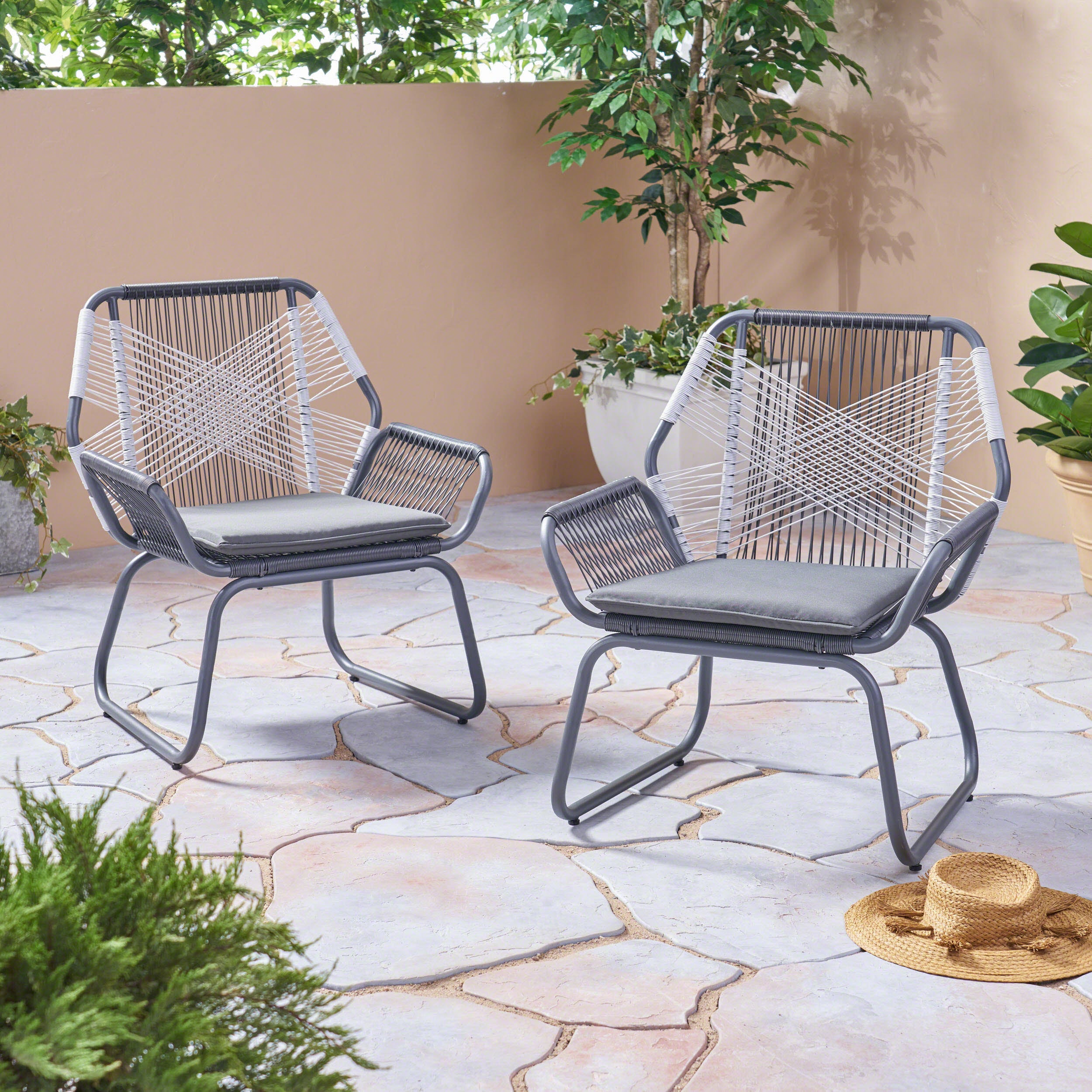 Lydia Outdoor Faux Rattan Club Chair (Set of 2)