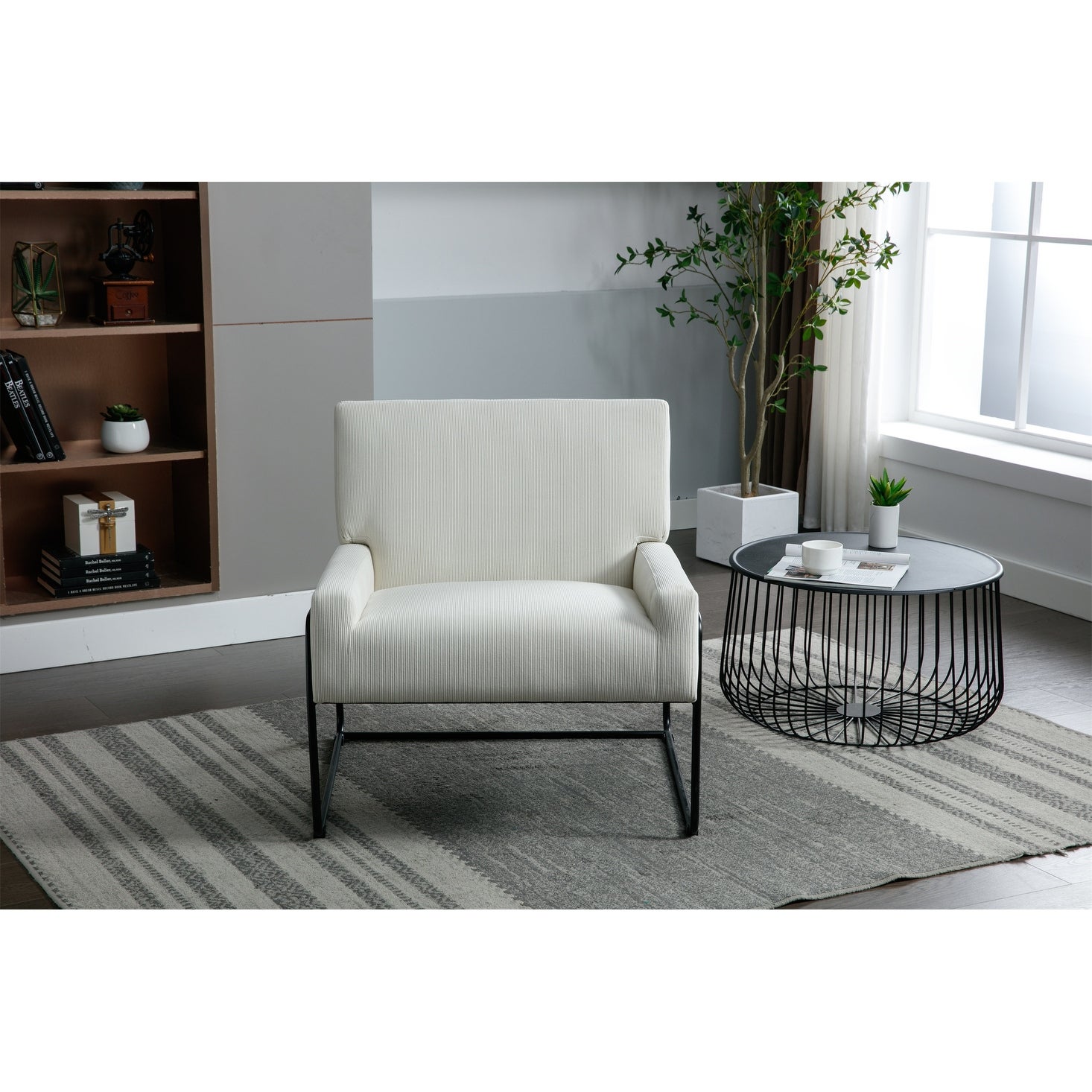 Modern Industrial Slant Armchair with Metal Frame