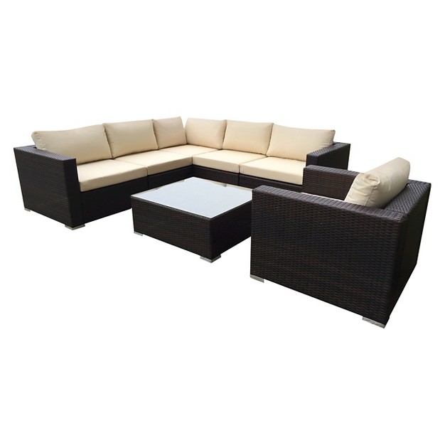 Santa Rosa 7pc Wicker Patio Seating Sectional Set With Cushions Multi Brown With Beige Cushions Christopher Knight Home