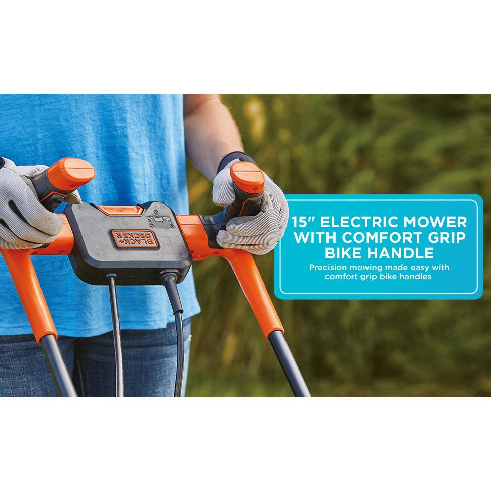 BLACK+DECKER 15 in. 10 AMP Corded Electric Walk Behind Push Lawn Mower BEMW472BH