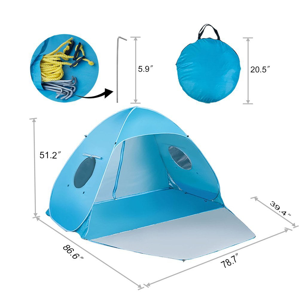 iCorer Extra Large Pop Up 3-Person Beach Tent， Light Blue