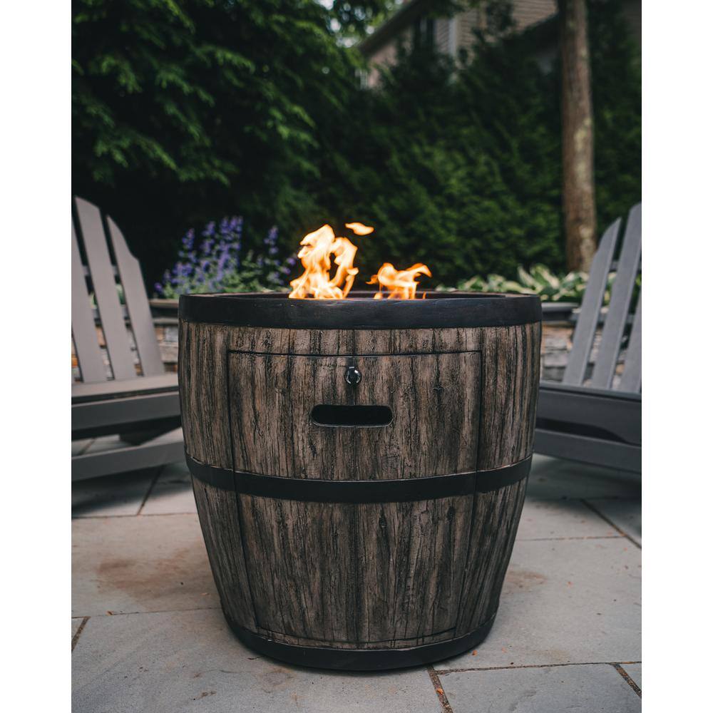 Global Outdoors 27 in. W x 24 in. H Outdoor Wine Barrel Gas Fire Pit with Fire Glass FP0121-P