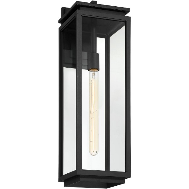 High Modern Outdoor Wall Light Fixture Mount Porch House Edison Bulb Matte Black Die Cast Metal Clear Glass Shade