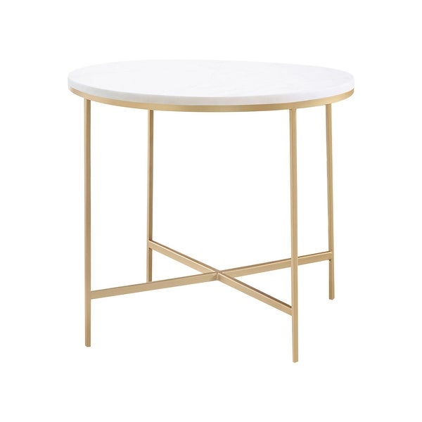 Coaster Furniture Ellison White and Gold Round X-cross End Table