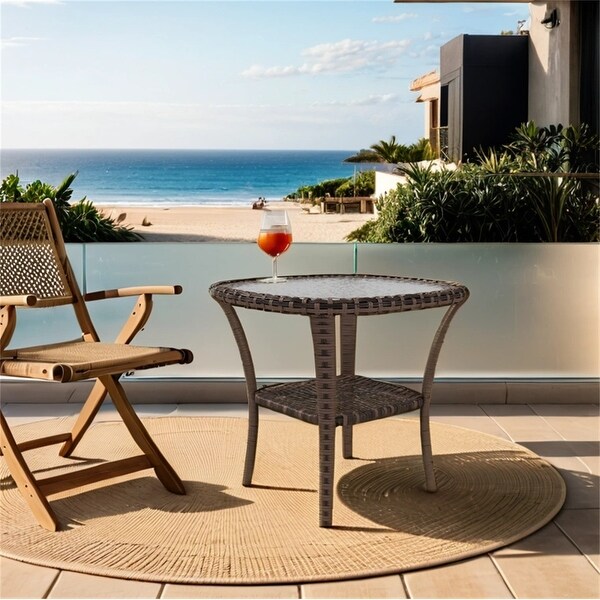 Outsunny Rattan Coffee Table，Wicker Side Table，Outdoor End Table