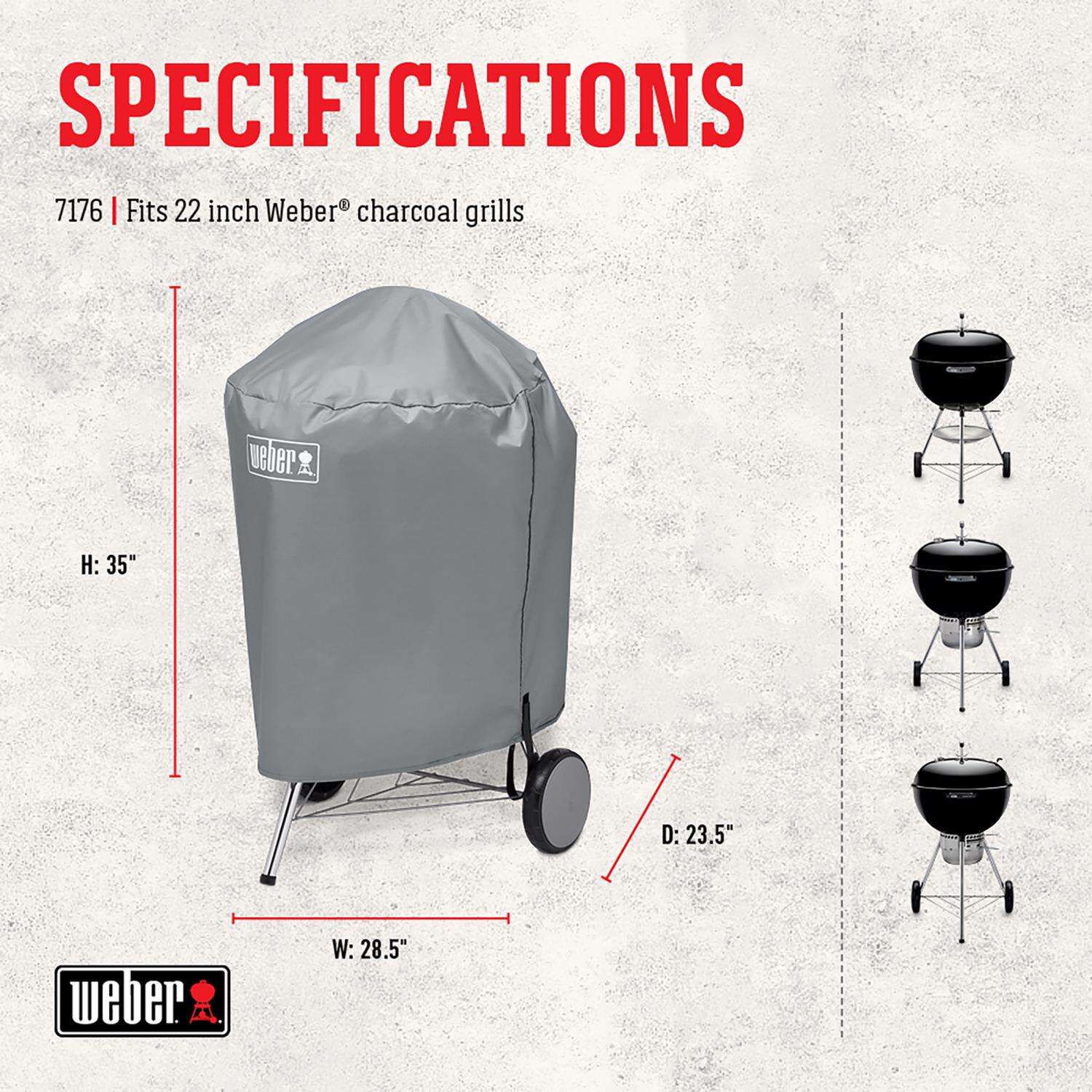 Weber Gray Grill Cover For 22in Charcoal Grills excluding Performer Grills