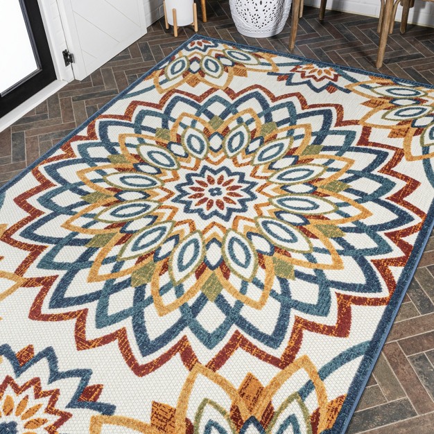 Flora Abstract Bold Mandala High low Indoor outdoor Area Rug Jonathan Y