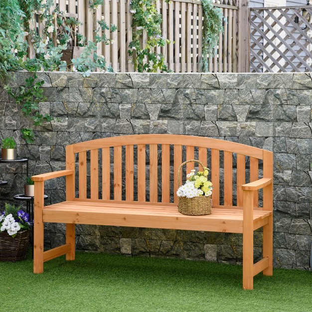 Wooden Garden Bench 2 Seater Outdoor Patio Seat With Slatted Design For Deck Porch Or Garden Natural