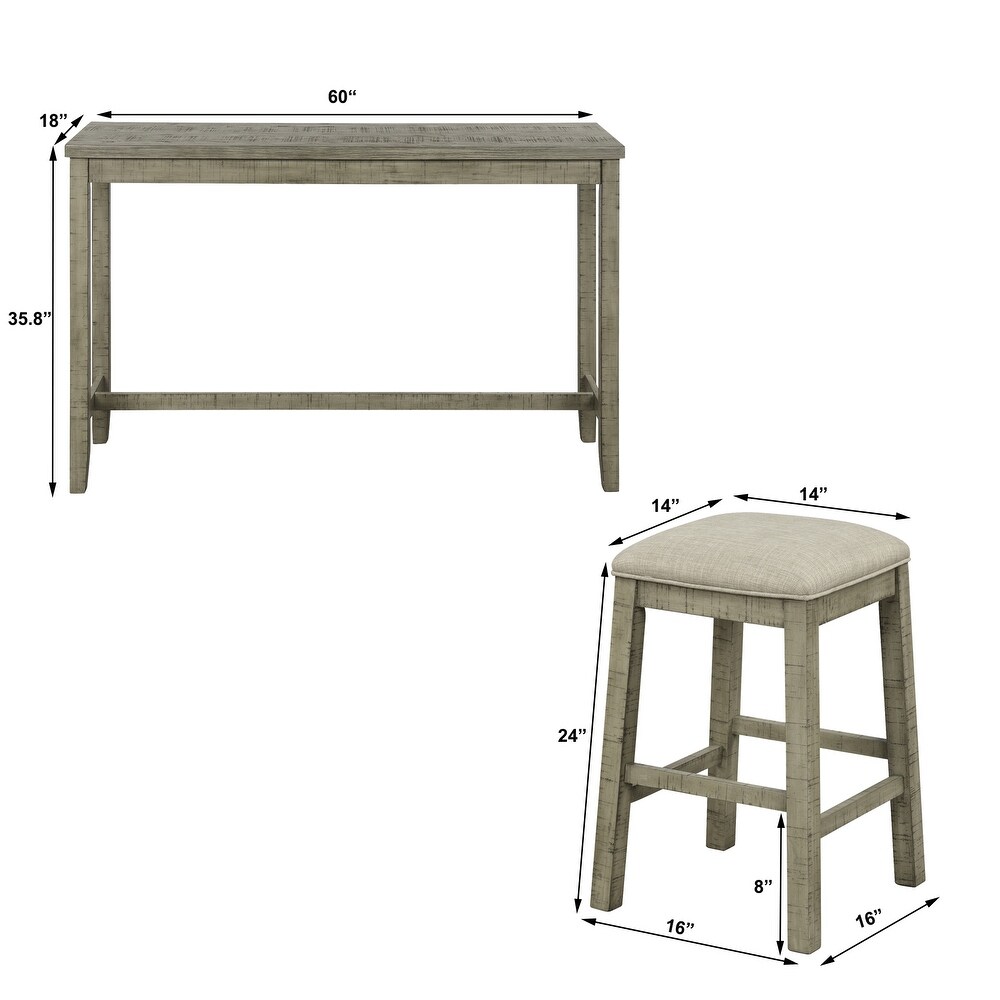 4 Piece Counter Height Table Set with Leather Padded Stools and Socket