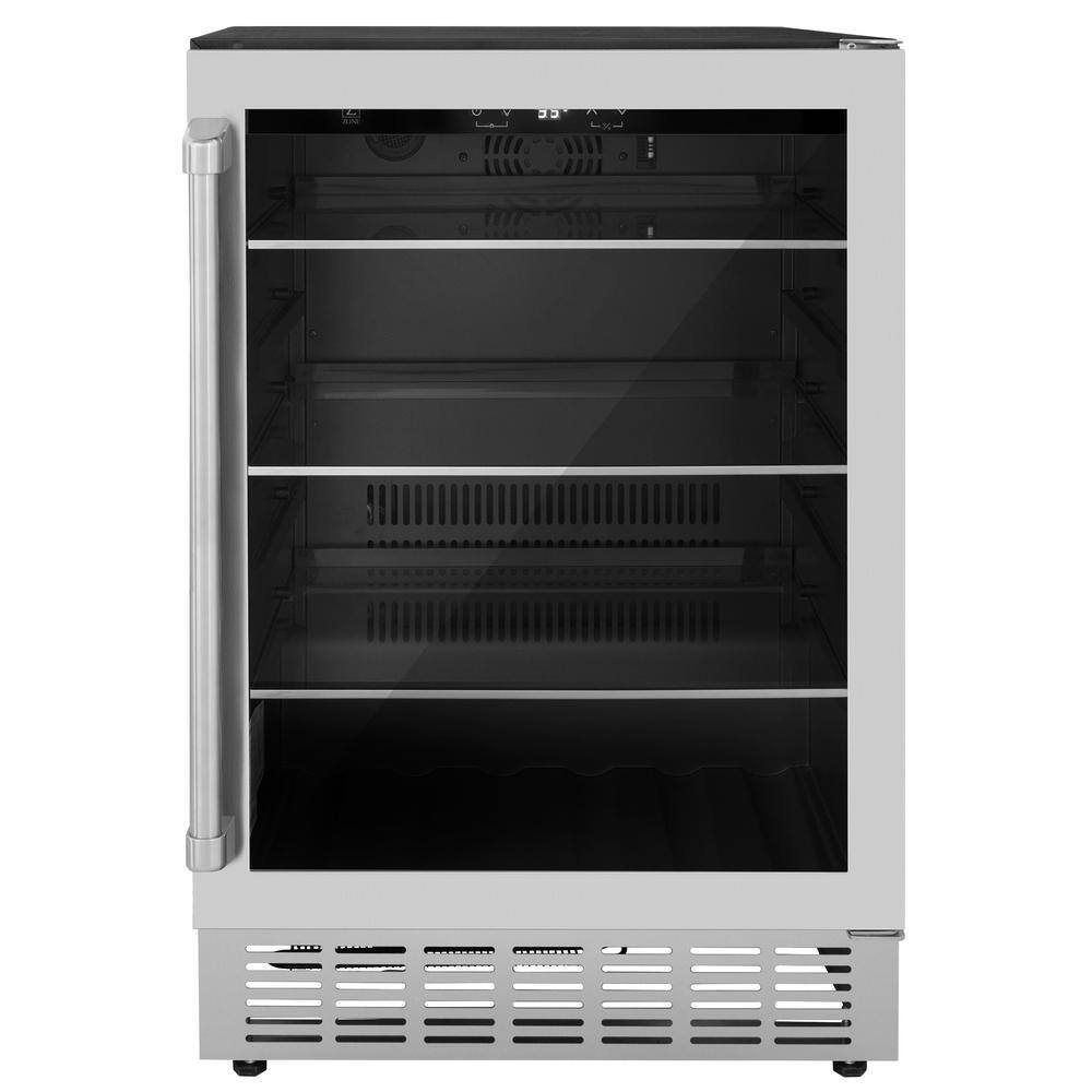 ZLINE Kitchen and Bath Monument 24 in. Single Zone 154-Can Beverage Fridge with LED Lighting in Stainless Steel RBV-US-24