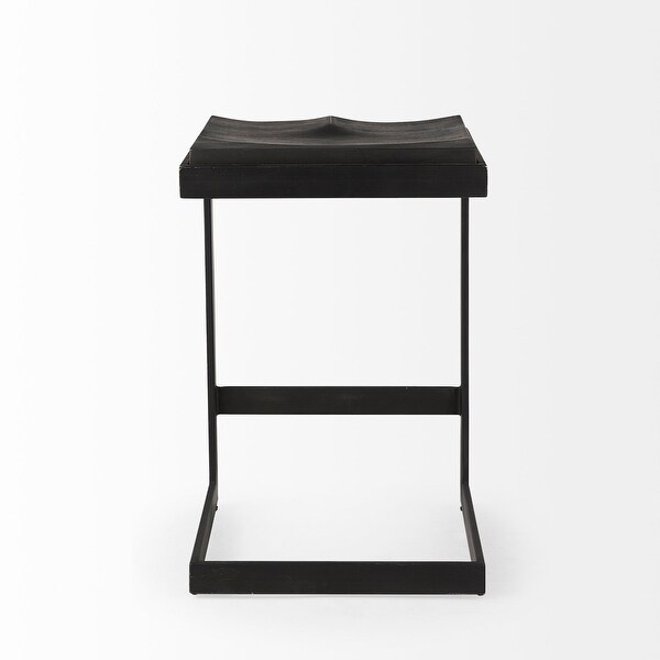 Kiran Black Solid Wood Seat w/ Black Iron Base Counter Stool