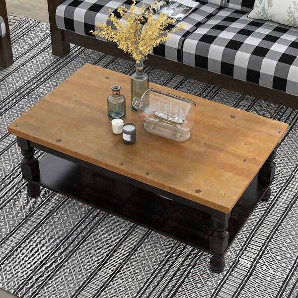 Furniture of America Harrington Antique Black and Oak Coffee Table