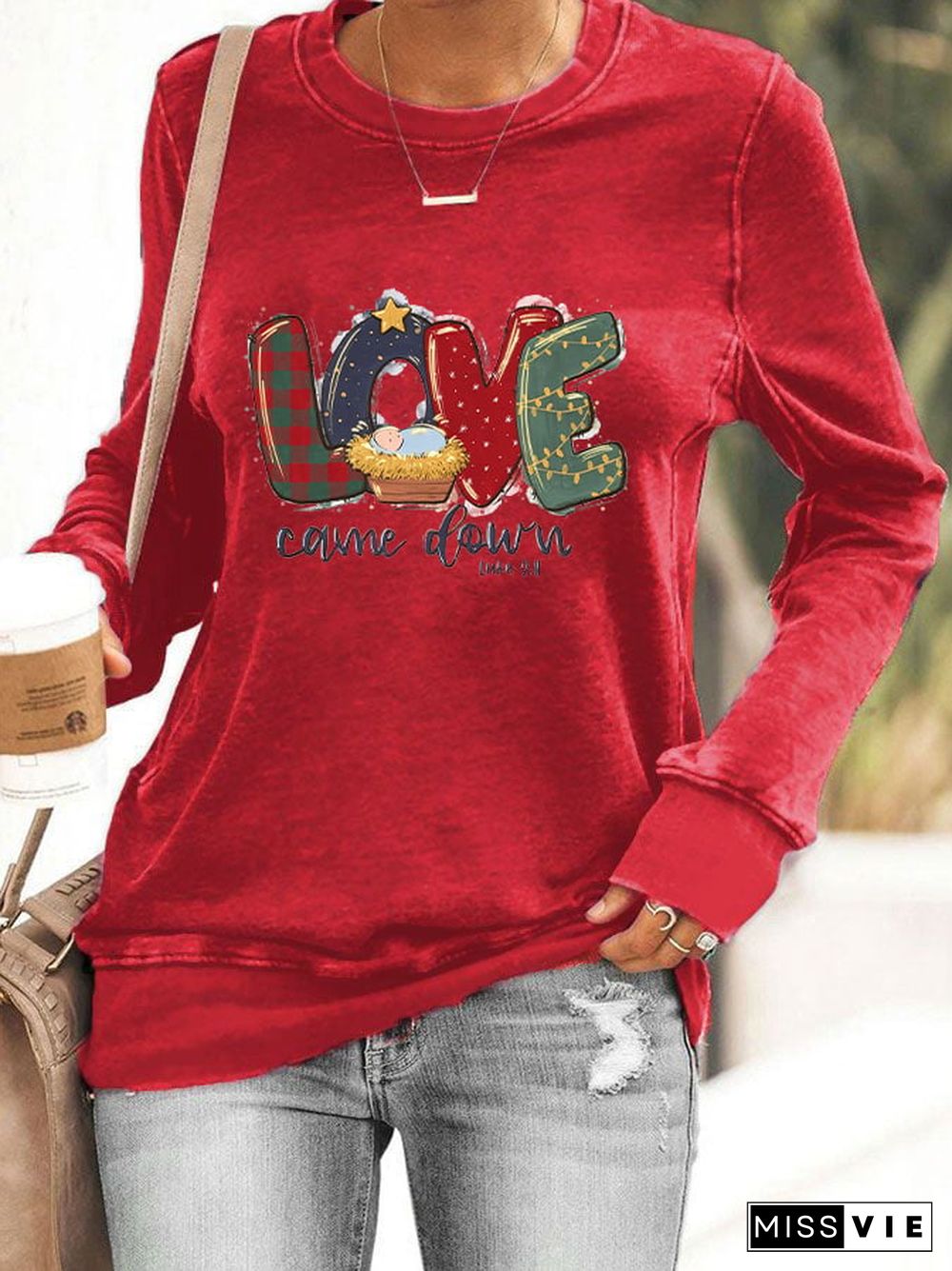 Women's Christmas Nativity Love Came Down Casual Sweatshirt