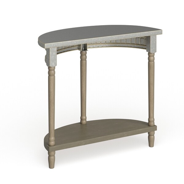 Beige Wood and Iron Metal Half Moon Farmhouse Console Table