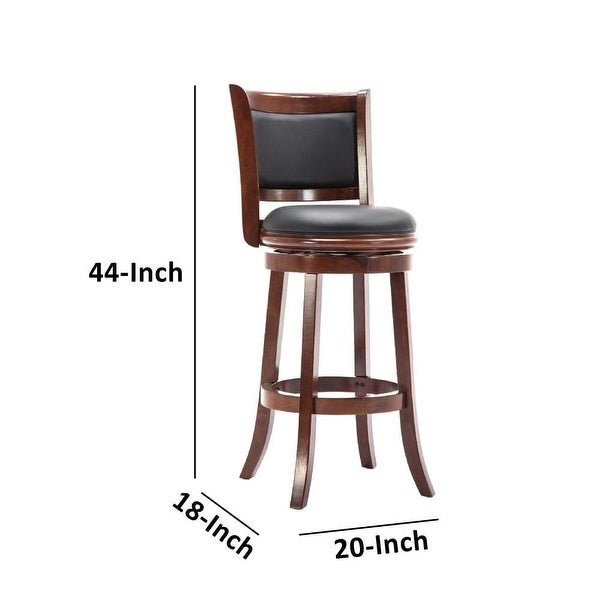 Round Wooden Swivel Barstool with Padded Seat and Back， Cherry Brown - 43.5 H x 18 W x 19.5 L Inches