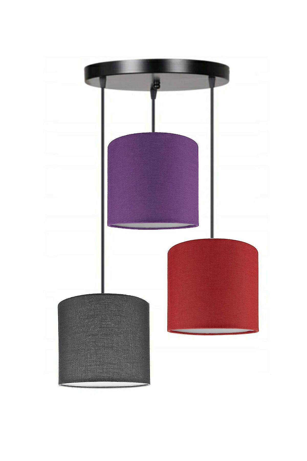 3 Heads Dark Gray Purple Red Cylinder Fabric Lampshade Pendant Lamp Chandelier Modern Decorative Design