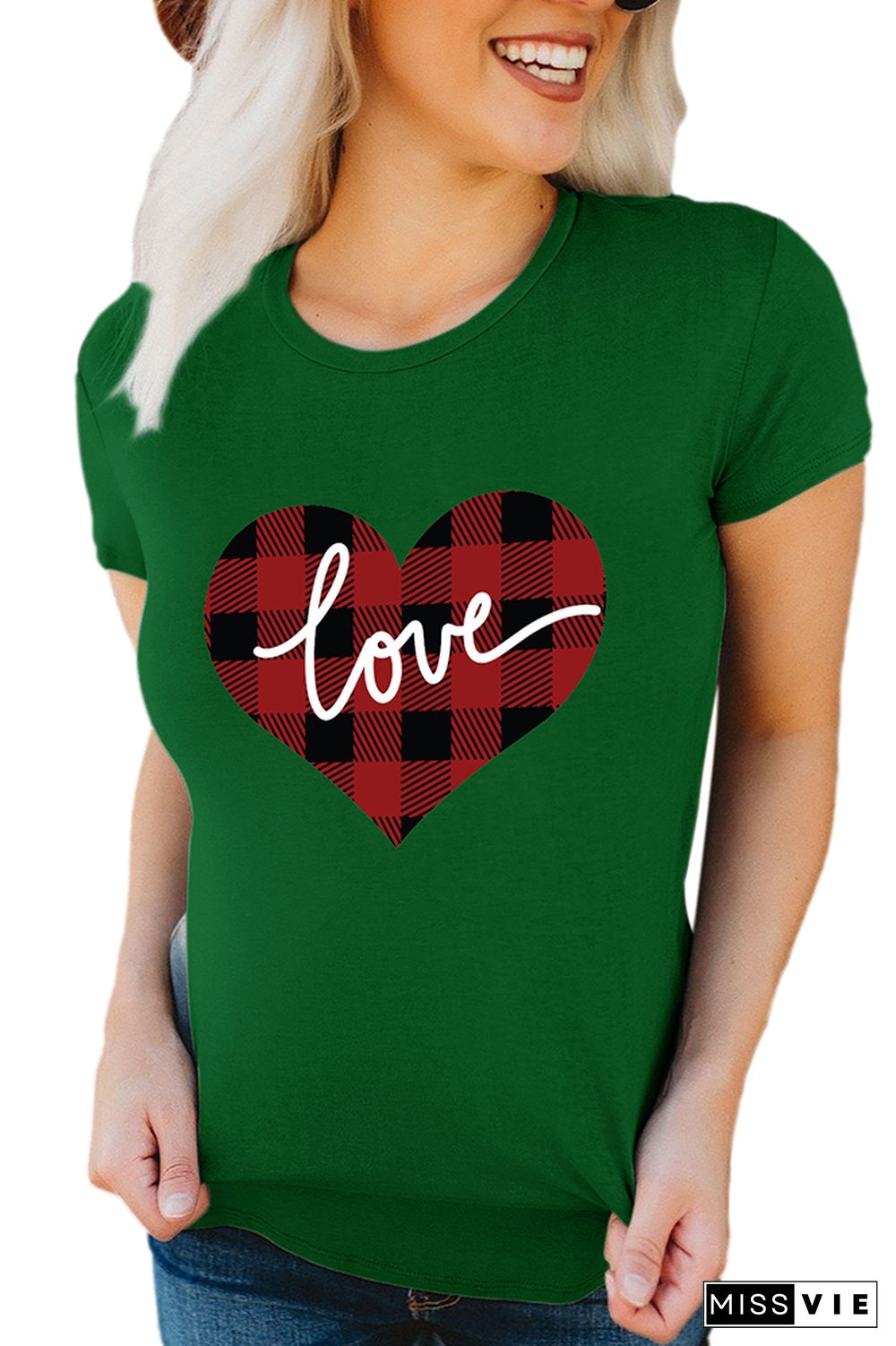 VALENTINE'S DAY Plaid Heart Graphic Tee Short Sleeve T shirts Top Wholesale