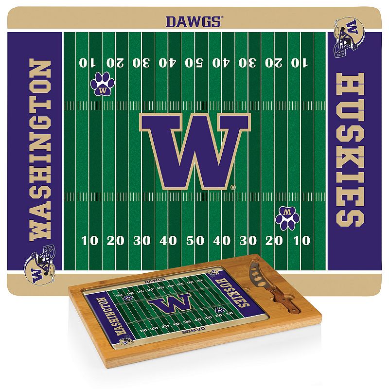 Picnic Time Washington Huskies Icon Glass Top Cutting Board and Knife Set