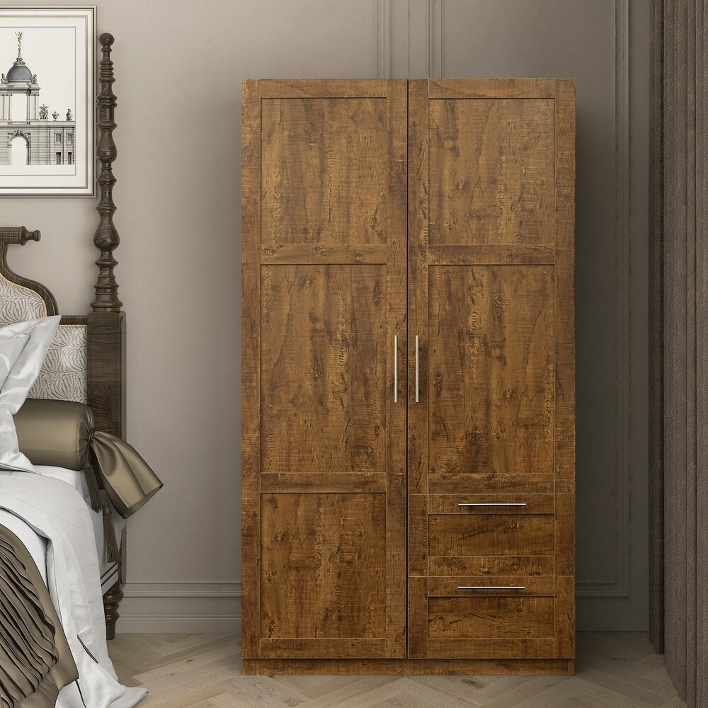 High Wardrobe Cabinet with 2 Doors 2 Drawers and 5 Storage Spaces