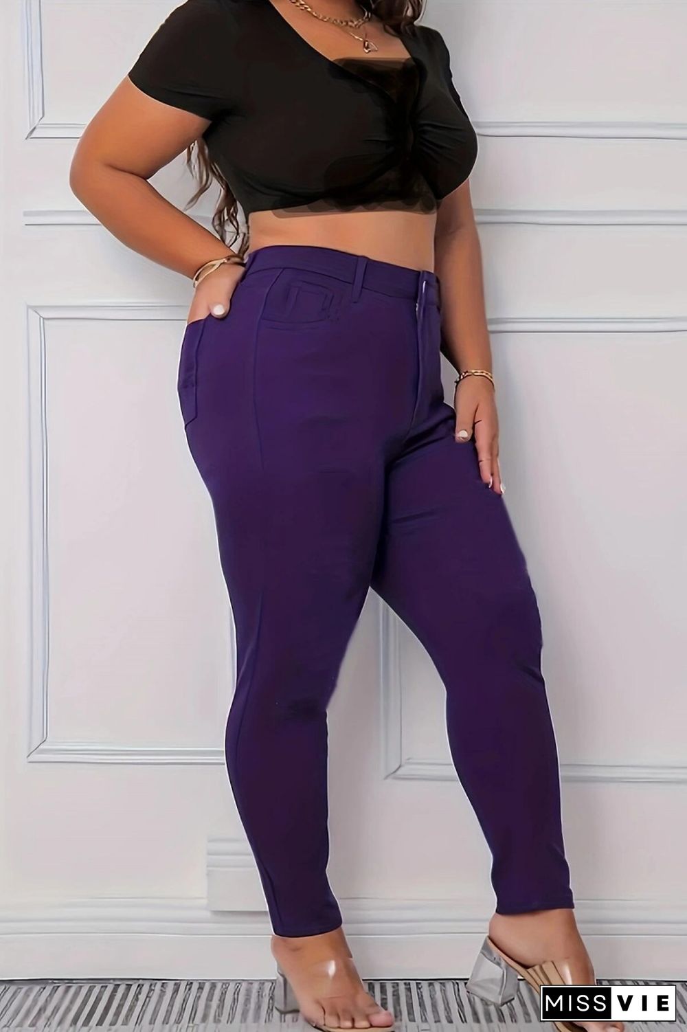 Casual Solid Plus Size Jeans