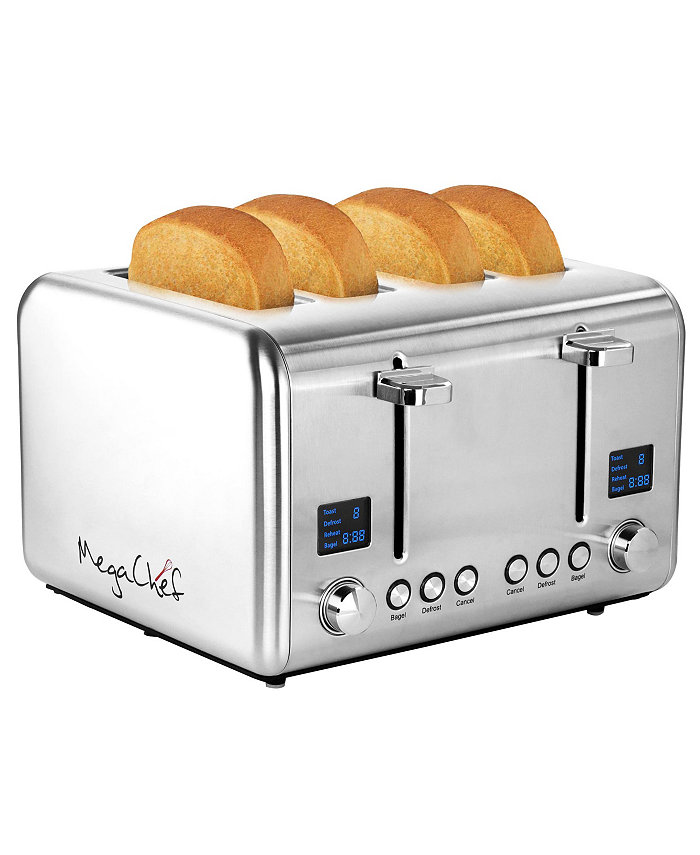 MegaChef 4 Slice Toaster in Stainless Steel with Digital Display