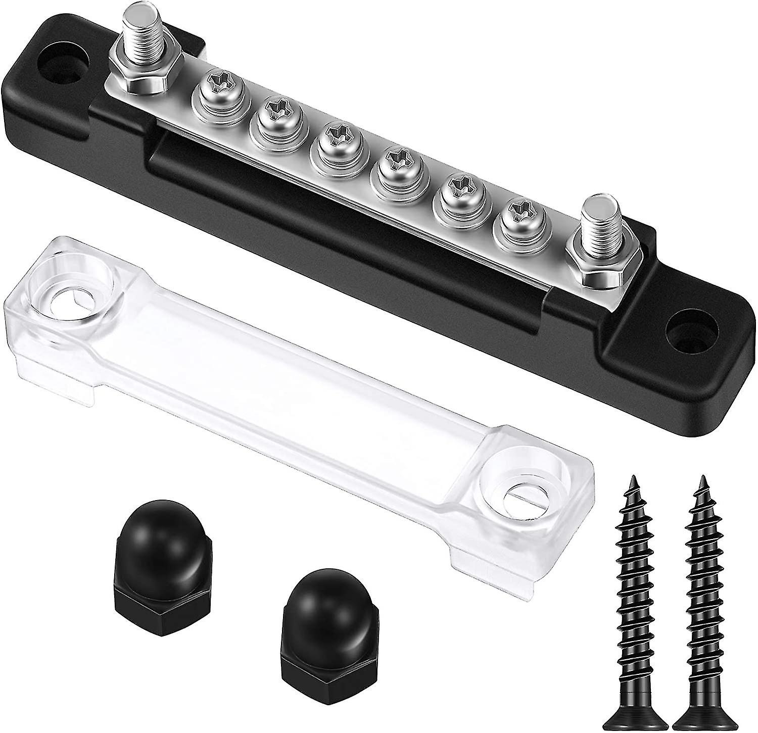 Sunrain  10-gang Busbar With Cover 6 Terminal Bus Bar 150 A Busbar Block With Cover Power Distribution Terminal Block W/ 6 Pieces M4 Screws 2 Pieces M