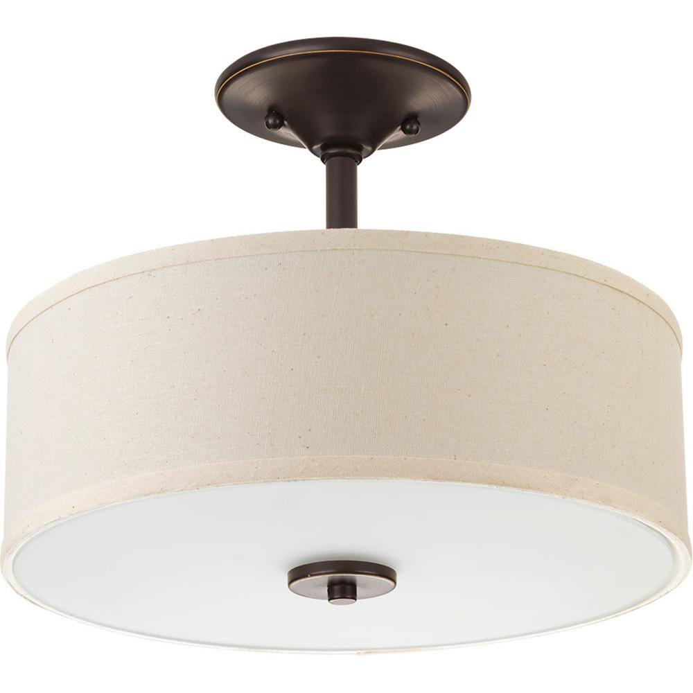 Progress Lighting Inspire Collection 17-Watt Antique Bronze Integrated LED Transitional Bedroom Ceiling Light Drum Semi-Flush Mount P3683-2030K9