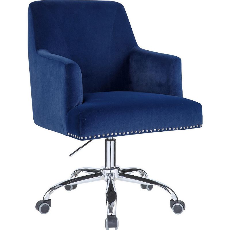 Swivel Office Chair with Sleek Track Arms and Nailhead Trim，Blue and Chrome