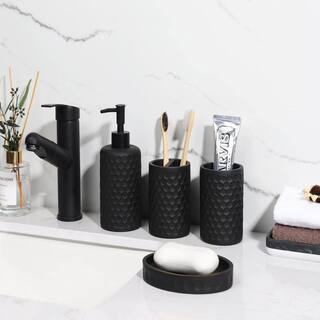 Dracelo 6-Piece Bathroom Accessory Set with Toiletbrush Holder Dispenser Trash Can Toothbrush Holder Toilet Brush in Black B09X9VWZR6