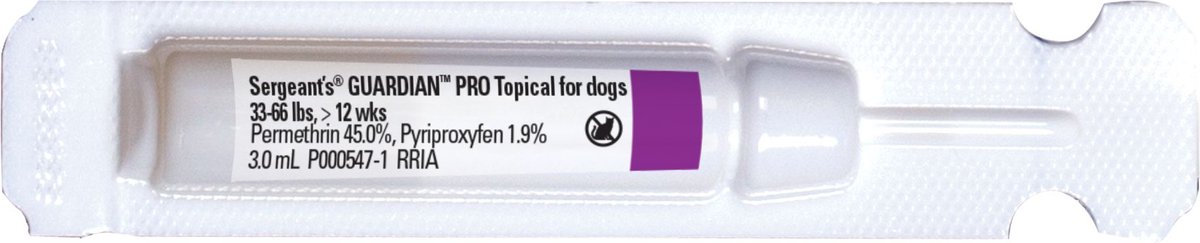 Sergeant's Guardian Dog Pro Flea and Tick Topical Treatment， 33-66-lb， 3 count