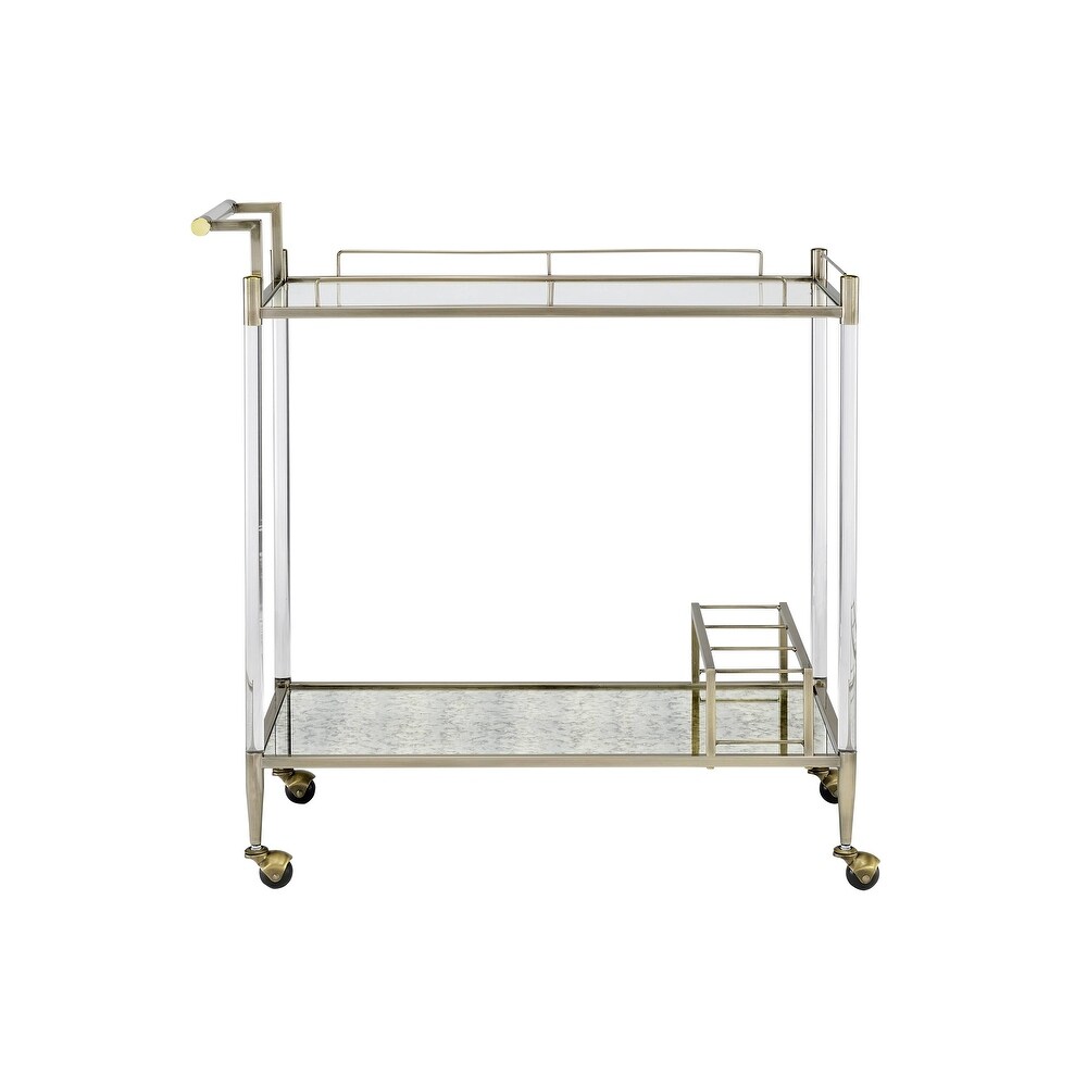 Contemporary Metal Serving Cart 2 Tier Shelf with Tempered Glass Top