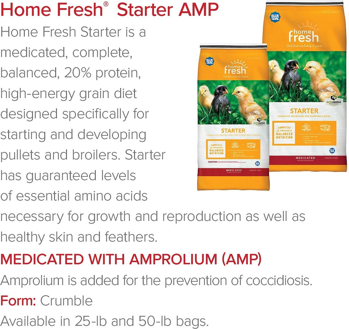 Blue Seal Home Fresh Starter AMP-Medicated Poultry Food， 7-lb bag