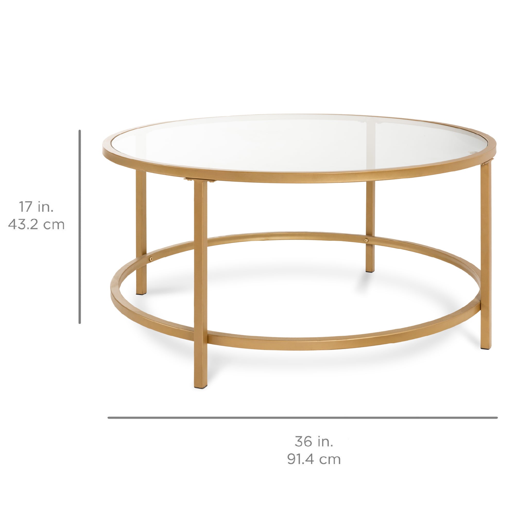 Best Choice Products 36in Round Tempered Glass Coffee Table for Home, Living Room, Dining Room w/ Satin Trim - Gold