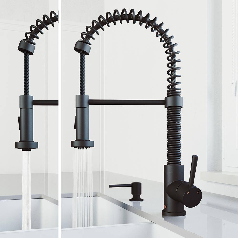 VIGO Edison Single Handle Pull-Down Sprayer Kitchen Faucet with Soap Dispenser in Matte Black VG02001MBK6