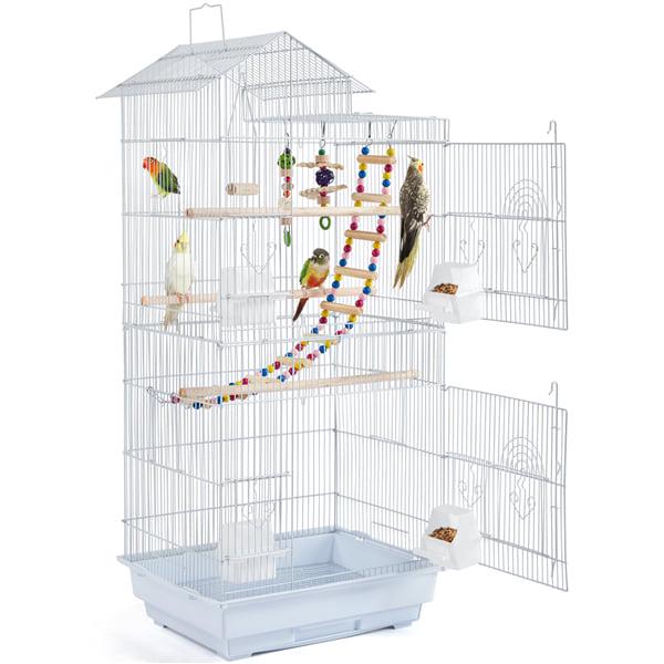 SmileMart 39  Metal Bird Cage with Perches and Toys White  Crowdfused