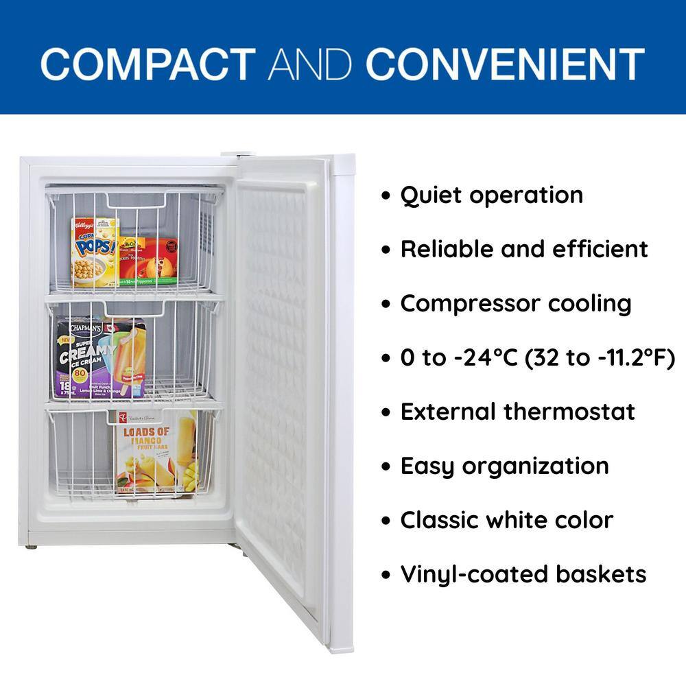 Koolatron Compact Upright Freezer 3.1 cu. Ft. (88L) White Energy-Efficient Manual Defrost Flat Back KTUF88