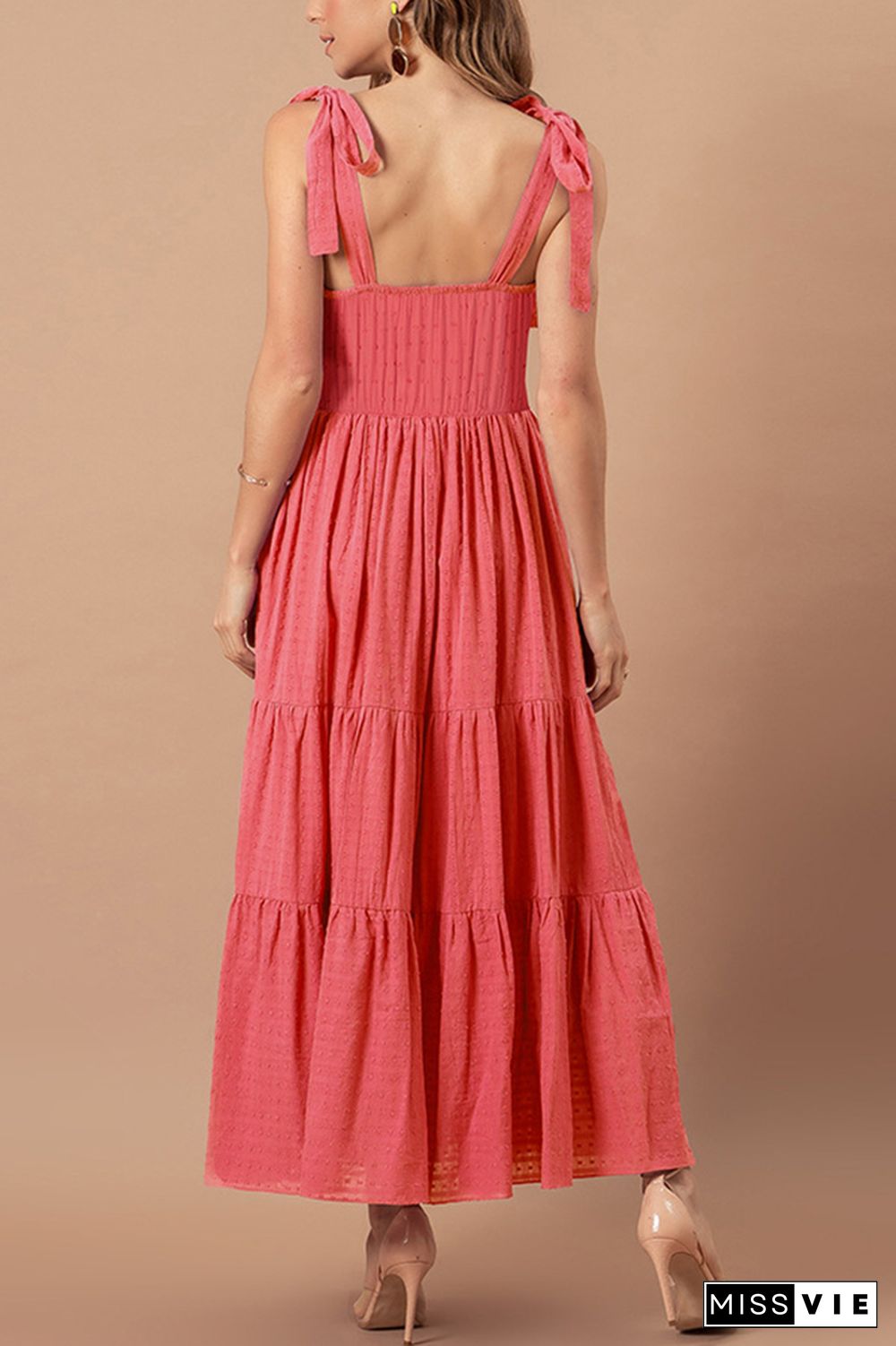 Solid Color Slim Waist Jacquard Maxi Dress Wholesale