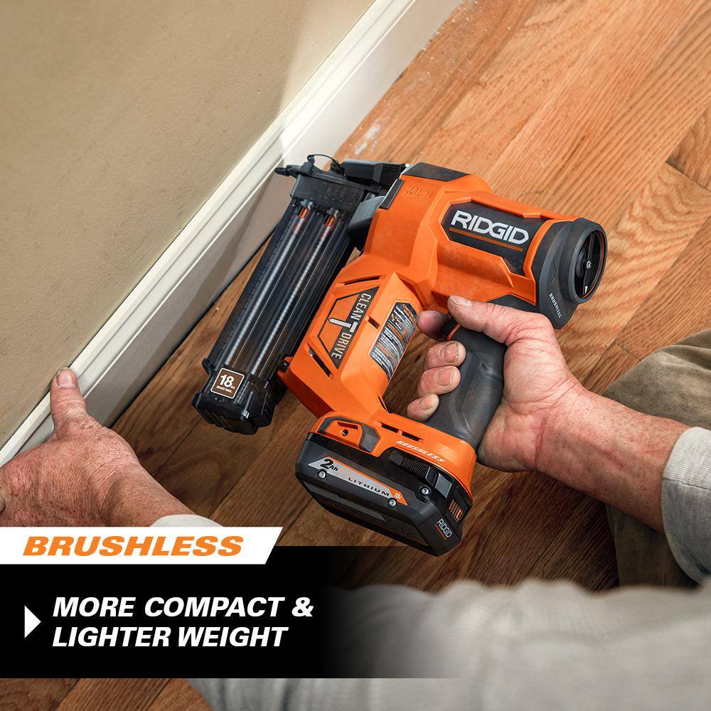 RIDGID 18V Brushless Cordless 18-Gauge 2-18 in. Brad Nailer with 4.0 Ah Lithium-Ion Battery R09891B-AC87004