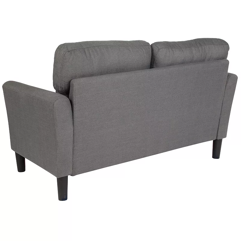 Emma and Oliver Living Room Loveseat Couch， Tailored Arms in Black LeatherSoft