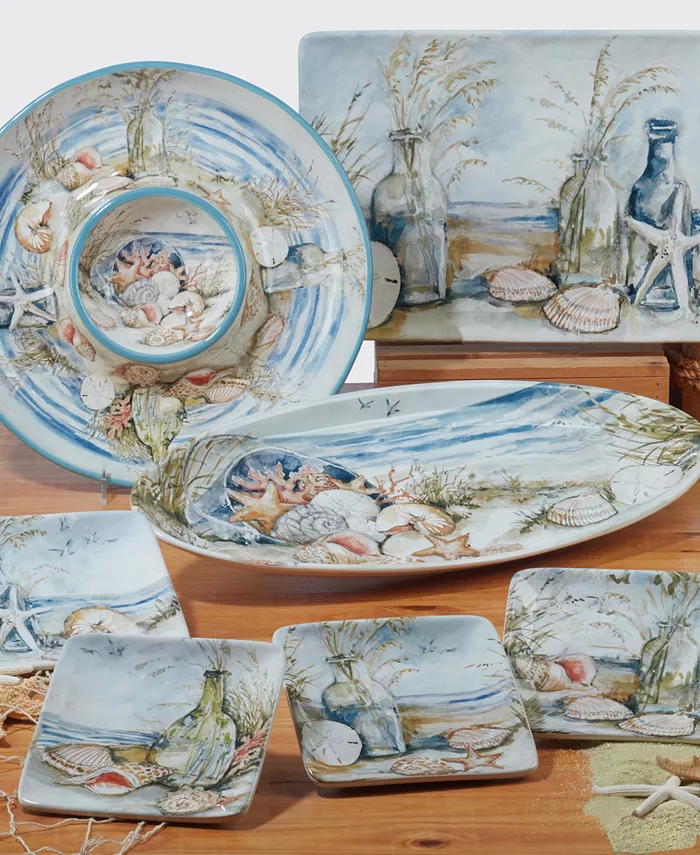 Certified International Coastal Landscape Set of 4 Canape Plates 6