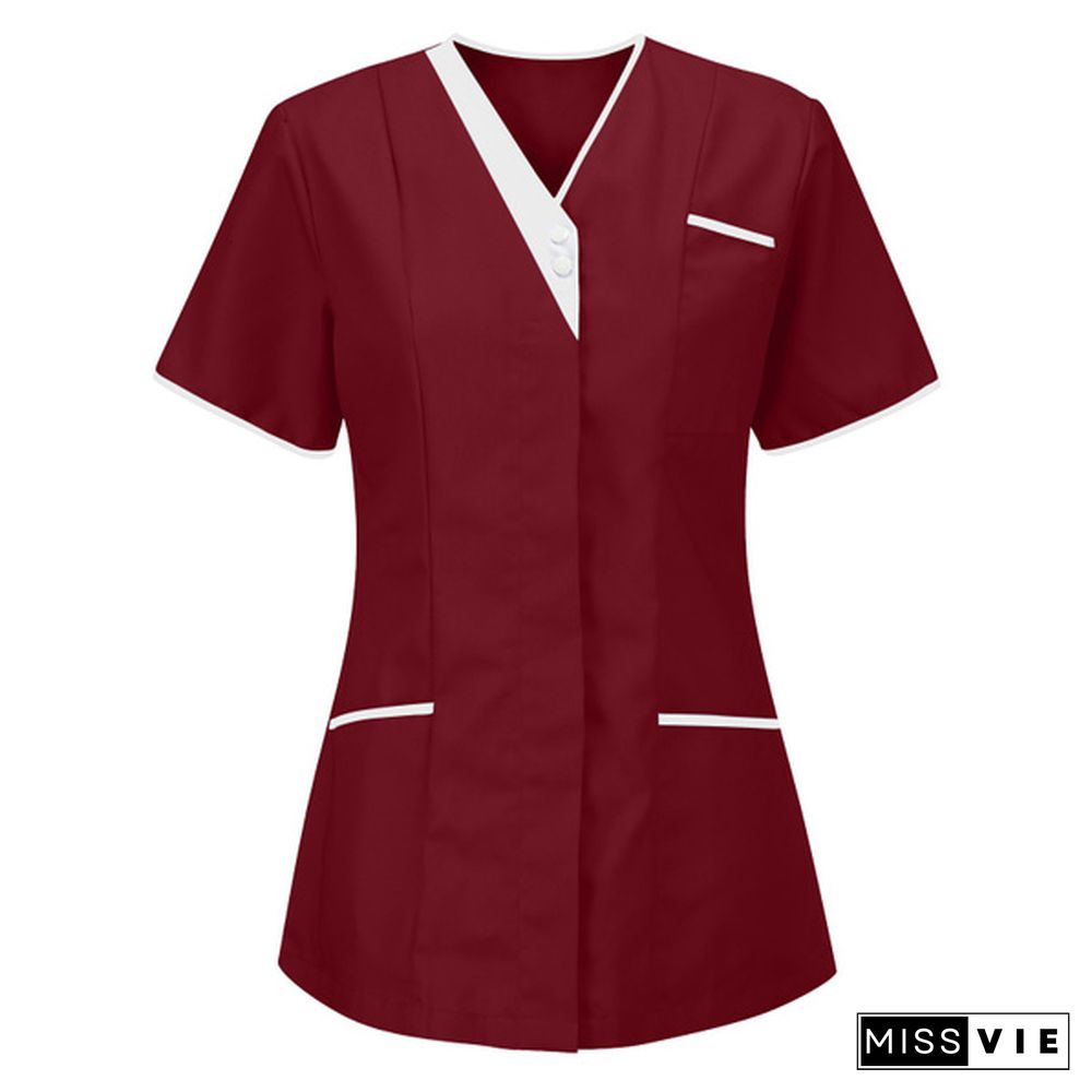 New Women Nursing Working Uniform Short-sleeved V-neck Tops Protective Clothing Tops