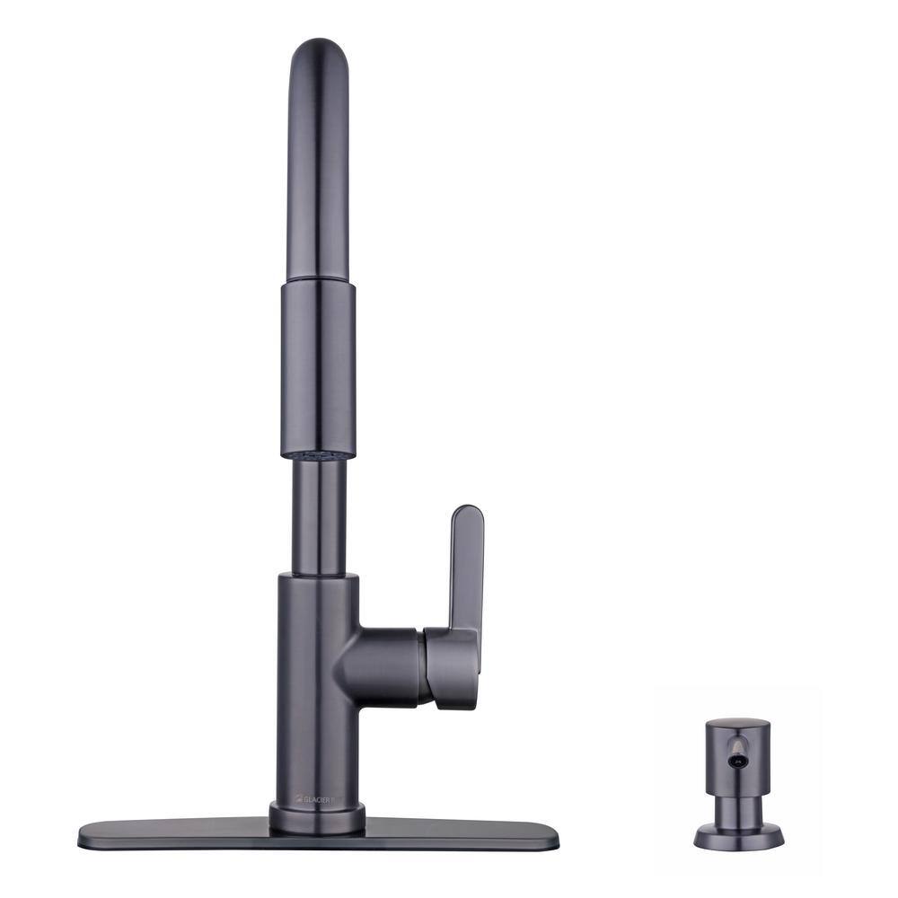 Glacier Bay Paulina Single-Handle Pull-Down Sprayer Kitchen Faucet with TurboSpray FastMount and Soap Dispenser in Black Stainless HD67780-104707F