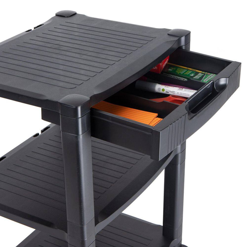 Mind Reader Anchor Collection Mobile Printer Cart with 3-Tiers Storage Drawer 75lb. Capacity Set of 2 Black 2PRCART-BLK